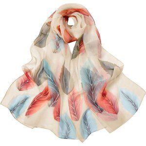 Women's Orange+blue Fashion Lightweight Head Scarf Floral Print Chiffon Scarves